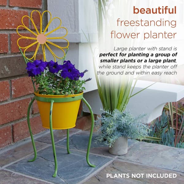 Alpine 24in. Yellow Flower Planter w/ Stand