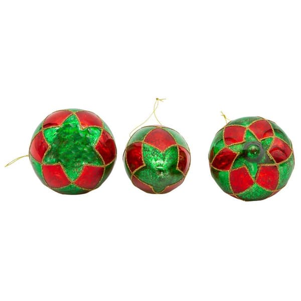 Kurt Adler 80 MM Green & Red Ball 3pc. Ornament Set