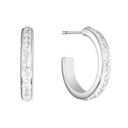 Athra 18mm Fine Silver Plated Crystal Post Huggie Hoop Earrings