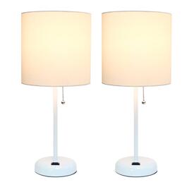 LimeLights White Stick Lamp wCharging Outlet/White Shade-Set of 2