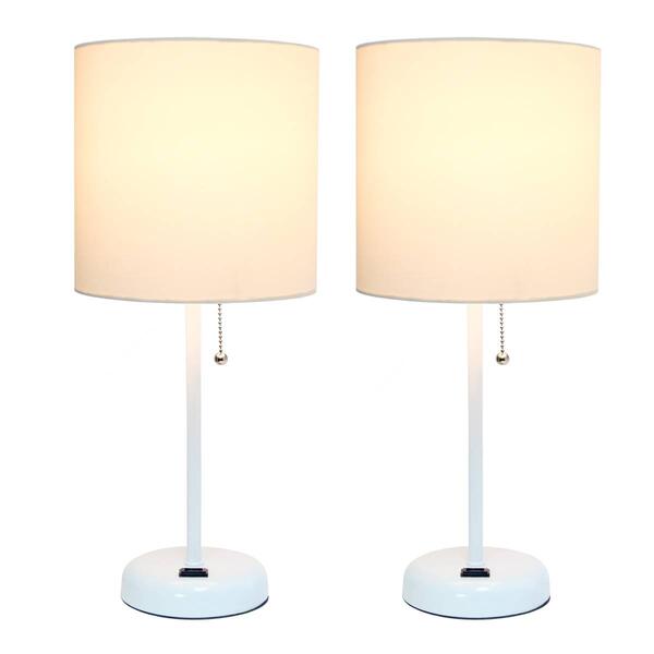 LimeLights White Stick Lamp wCharging Outlet/White Shade-Set of 2 - image 