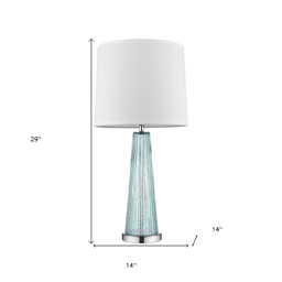 HomeRoots 29in Aqua Glass Buffet Lamp with Off White Empire Shade