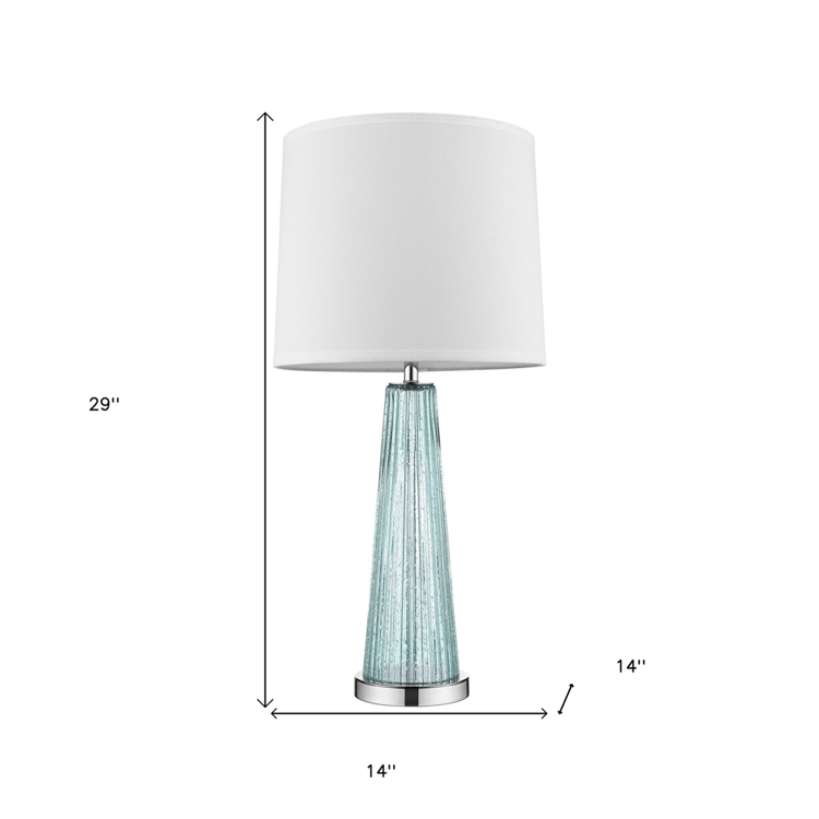 HomeRoots 29in Aqua Glass Buffet Lamp with Off White Empire Shade
