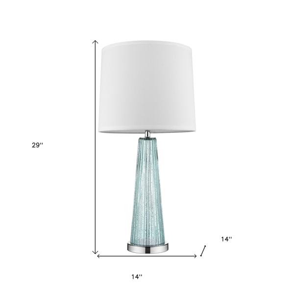 HomeRoots 29in Aqua Glass Buffet Lamp with Off White Empire Shade