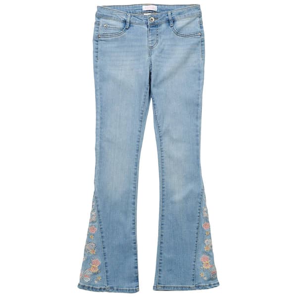 Girls (7-12)Squeeze Flare Jeans w/ Pastel Butterfly Embroidery - image 