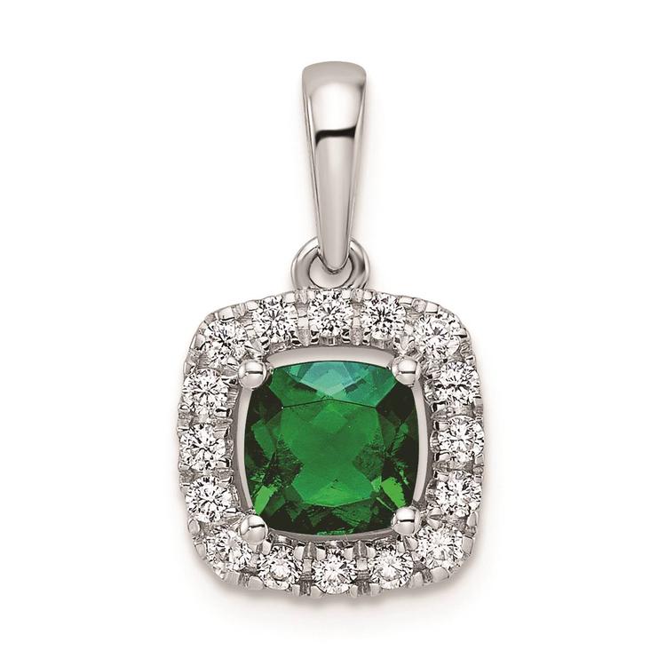 Pure Fire 14kt. White Gold Emerald Halo Pendant