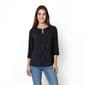 Womens Kasper 3/4 Sleeve Pleat Neck Wavy Dew Drop Blouse - image 2