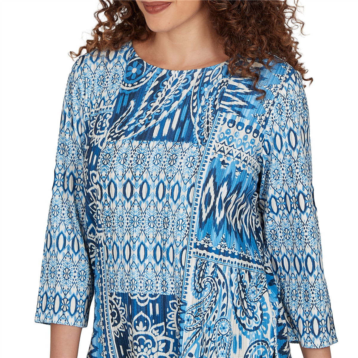 Petite Alfred Dunner Classics 3/4 Sleeve Patchwork Blouse