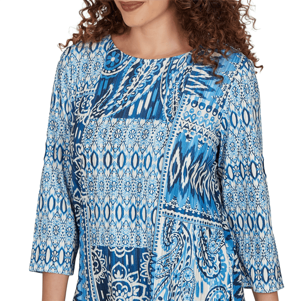 Petite Alfred Dunner Classics 3/4 Sleeve Patchwork Blouse