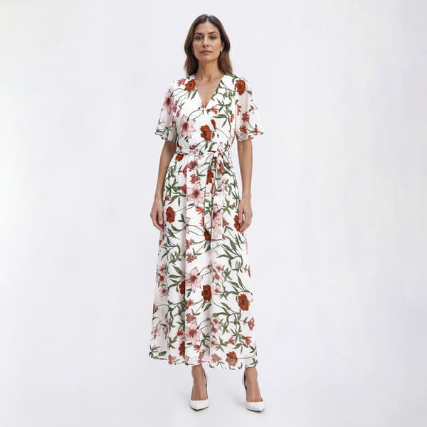Womens Sandra Darren Floral Chiffon Surplice Neck Maxi Dress