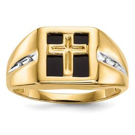Mens Gentlemens Classics&#40;tm&#41; 14kt. Gold Onyx & Diamond Cross Ring