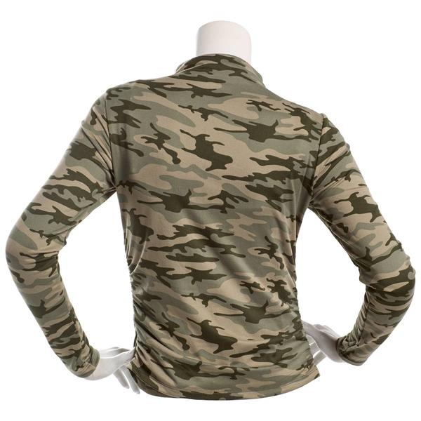 Juniors No Comment Fleece Mock Neck Long Sleeve Tee - Camo