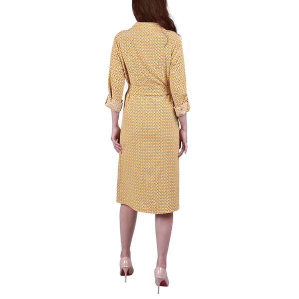 Womens NY Collection 3/4 Roll Tab Sleeve Yellow Shirtdress