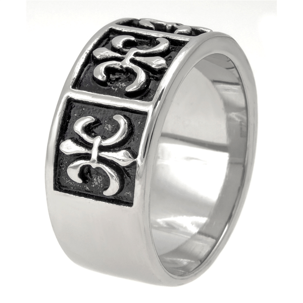 Mens Lynx Antique Finish Fleur De Lis Ring  Stainless Steel Ring