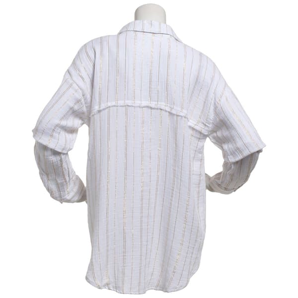 Juniors No Comment Lurex Off The Shoulder Button Down Top