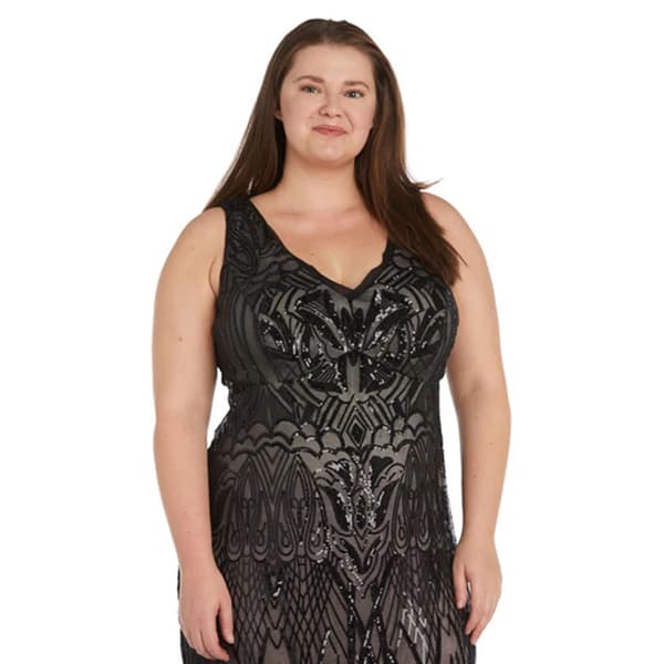 Plus Size R&amp;M Richards Sleeveless Bead Trim Godet Hem Gown