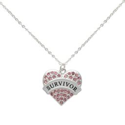 Breast Cancer Awareness Pink Heart Survivors Necklace