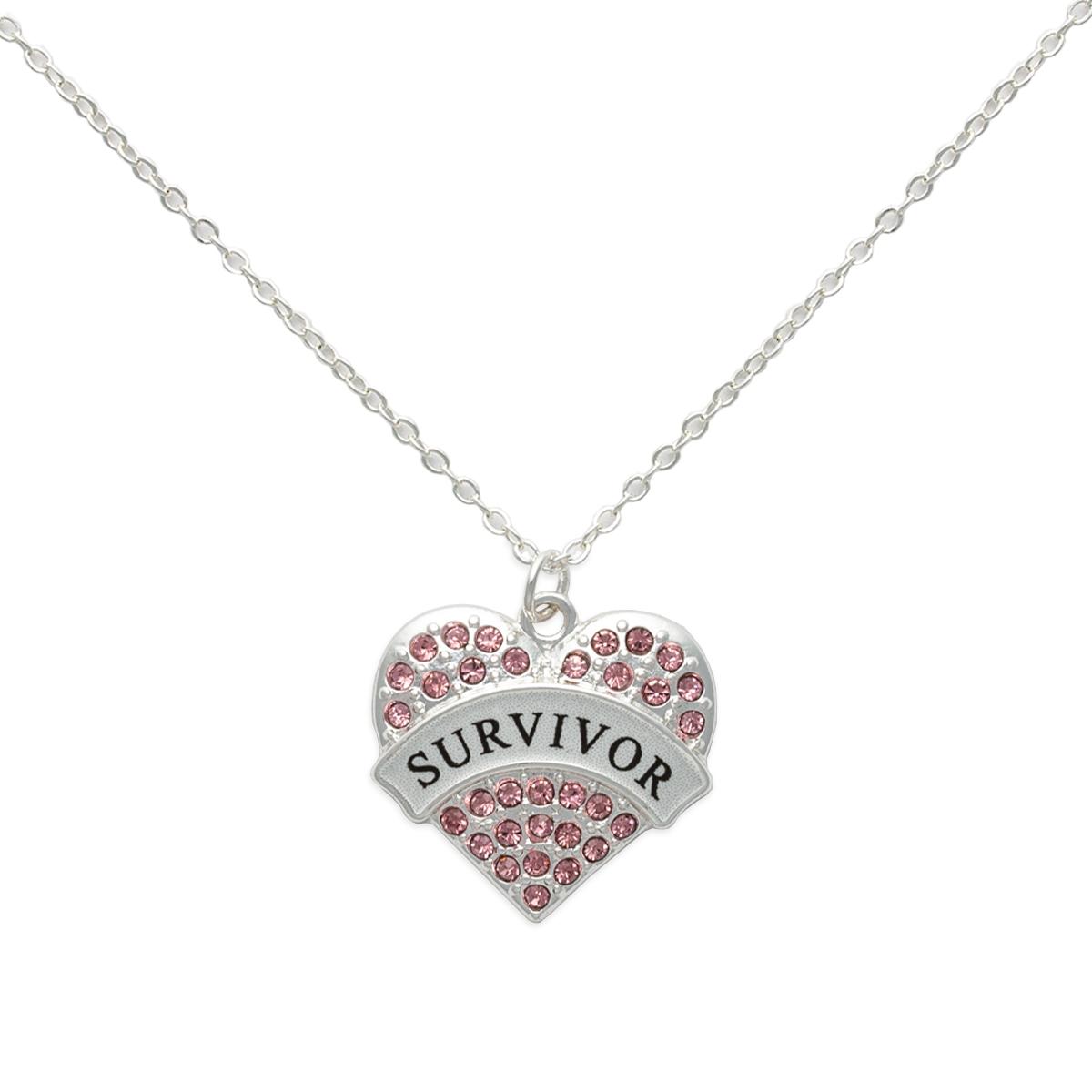 Breast Cancer Awareness Pink Heart Survivors Necklace