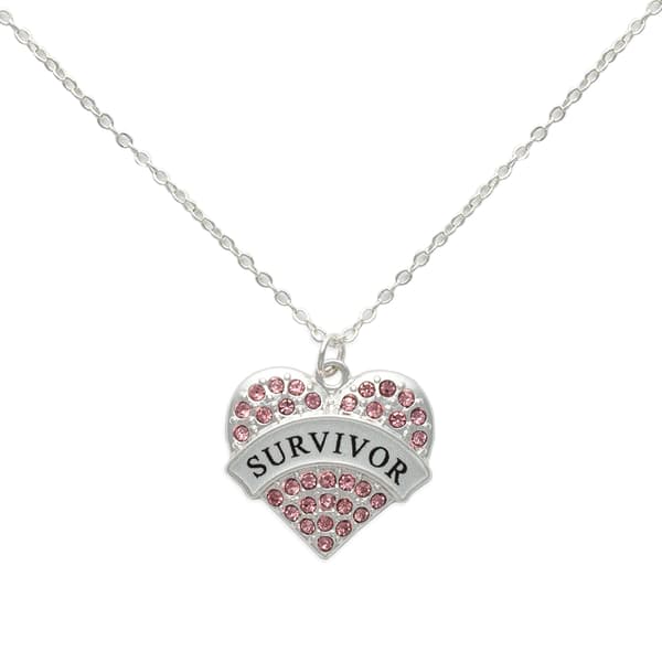 Breast Cancer Awareness Pink Heart Survivors Necklace