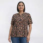 Plus Size Napa Valley Short Sleeve Floral Pleat Henley Blouse - image 1