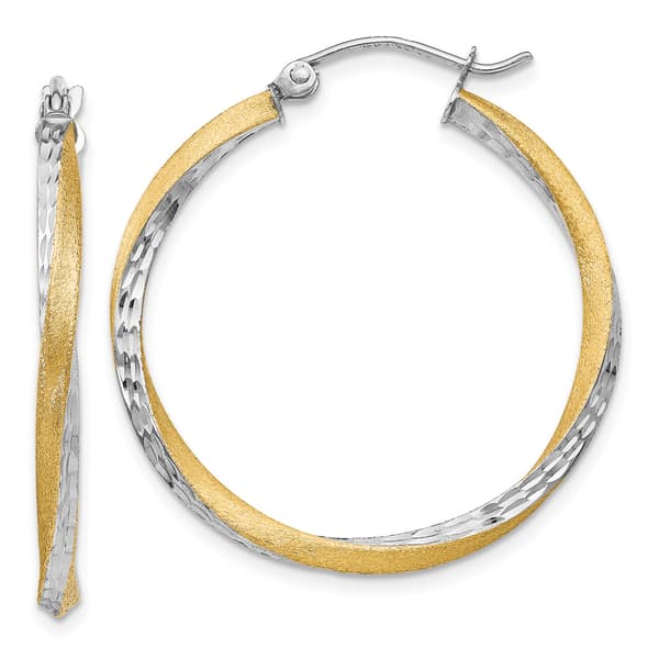 Gold Classics&#40;tm&#41; 14tk. Rhodium Diamond Cut 30mm Hoop Earrings - image 