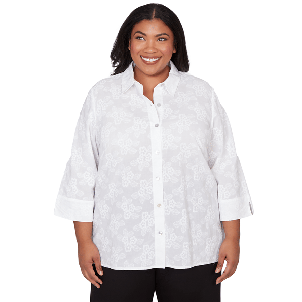 Plus Size Alfred Dunner Classics 3/4 Sleeve Floral Button Down - image 
