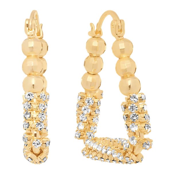 14k Gold Over Brass 29mm CZ Chain Twist Hoop Earrings - image 