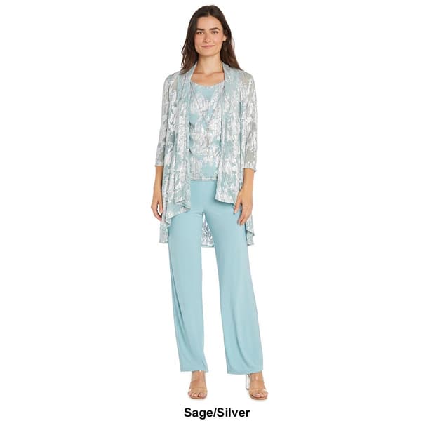 Petites R&M Richards 3pc. Foil Jacquard Straight Leg Pantsuit