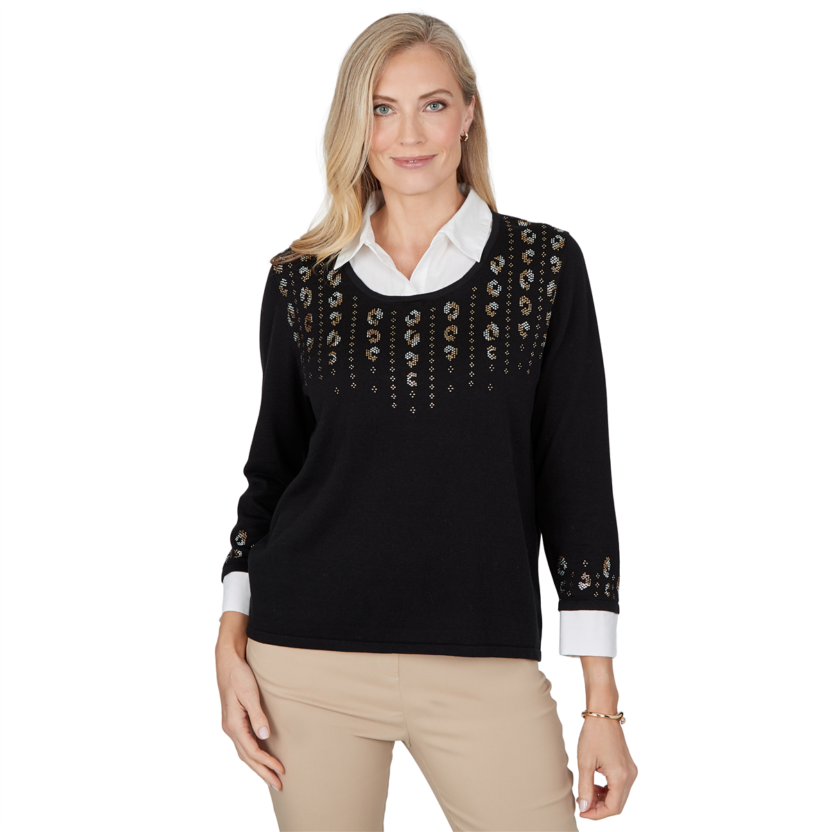 Womens Alfred Dunner Cityscape Embellished Two in One Sweater