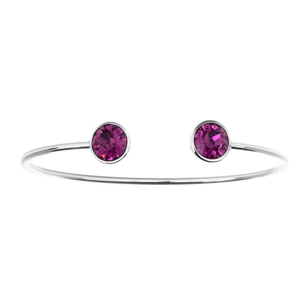 Silver Plated Austrian Dark Amethyst Crystal Cuff Bangle Bracelet - image 