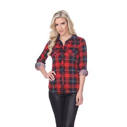 Womens White Mark Oakley Stretch Plaid Casual Button Down Top