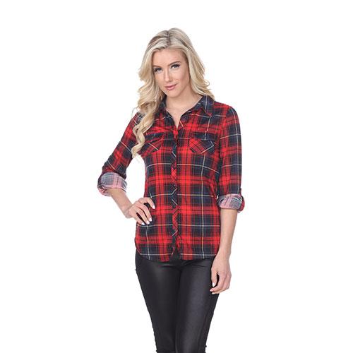 Womens White Mark Oakley Stretch Plaid Casual Button Down Top