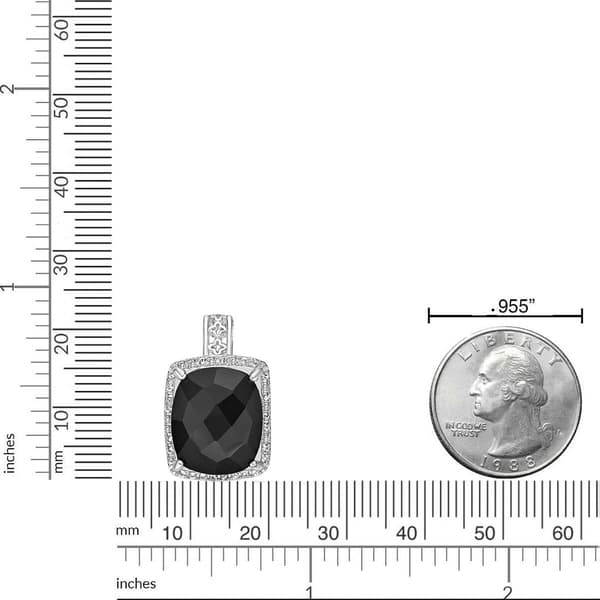 Gemminded Sterling Silver Cushion Onyx & White Topaz Pendant