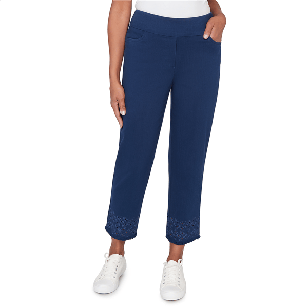 Petite Alfred Dunner Mykonos Embroidered Hem Pull-On Pants