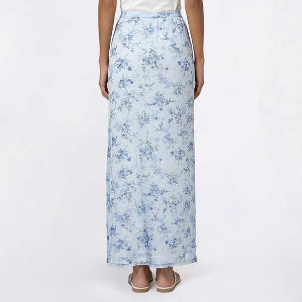 Juniors Pink Rose Print Mesh Rosette Midi Skirt- Floral