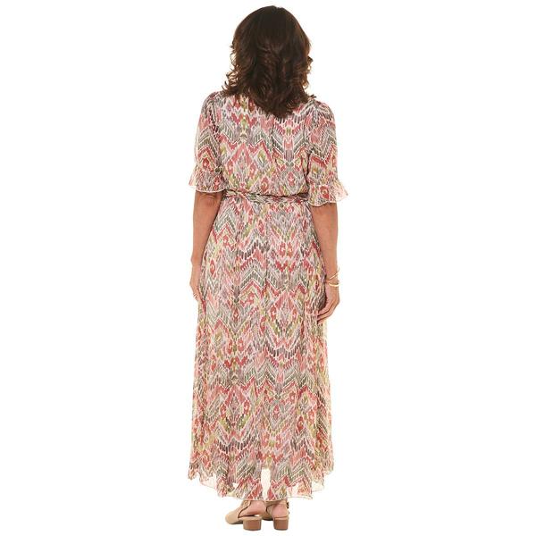 Womens Vivid Aura Short Sleeve Self Belt Surplice Neck Maxi Dress