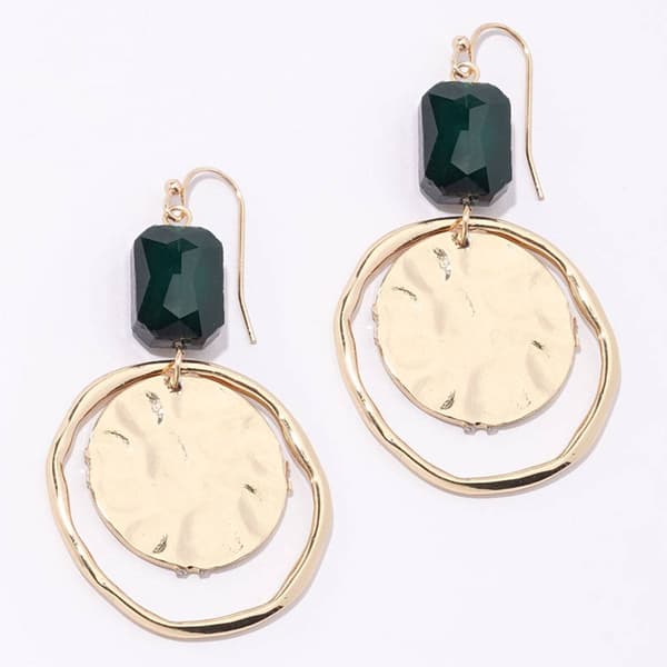 Ashley Cooper(tm) Hammered Metal Disc Green Bead Earrings - image 
