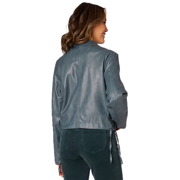 Women Long Sleeve Button Front Pleather Moto Jacket