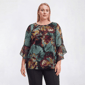 Plus Size Kasper 3/4 Ruffle Sleeve Painted Floral Blouse - image 1