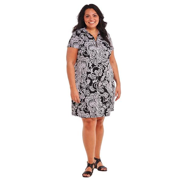 Plus Size MSK Short Sleeve Pattern ITY Half Zip Neck Dress - image 