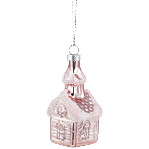 Northlight Snow Covered Pink Church Glass Christmas Ornament