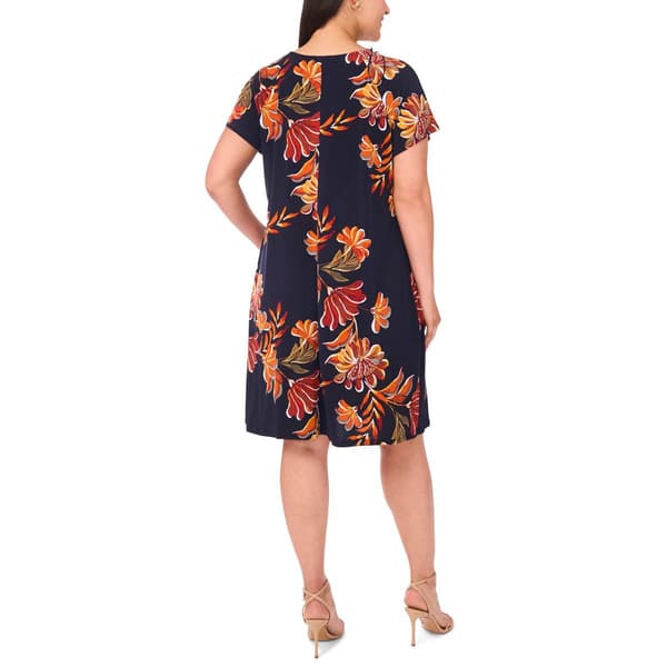 Plus Size MSK Short Sleeve Grommet Floral Shift Dress