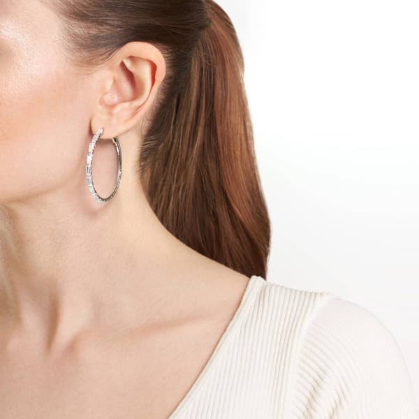 Athra 42mm Silver Plated & Crystal Hoop Earrings