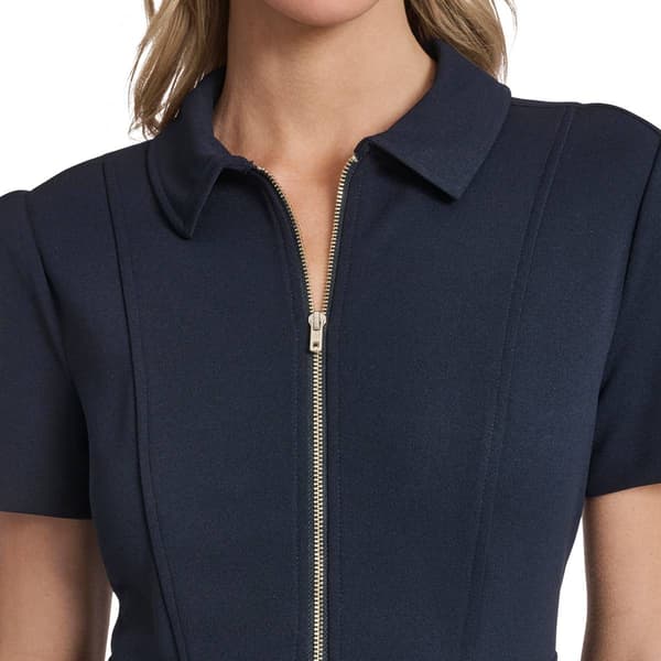 Womens Tommy Hilfiger Short Sleeve Zip Front Crepe Sheath Dress