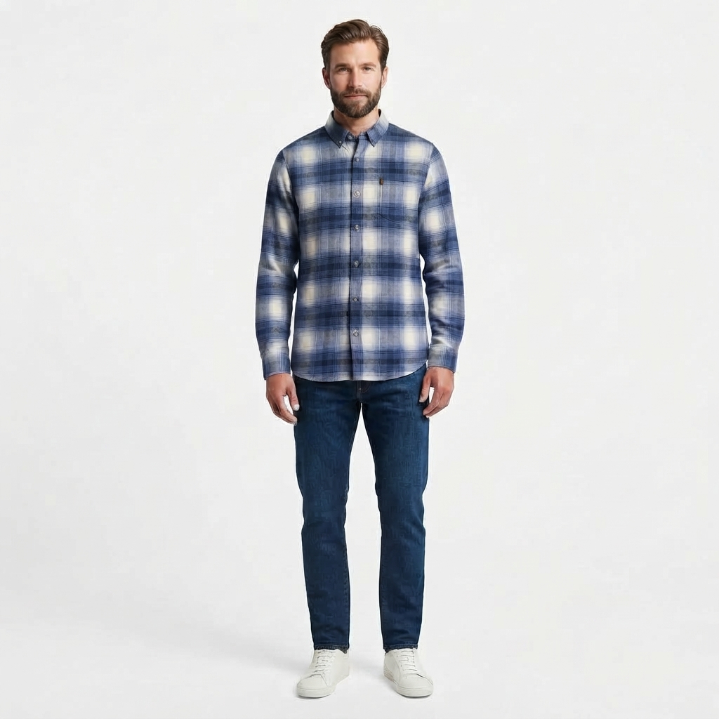 Mens Chaps Double Brush Stretch Flannel Shirt - Lightening Blue