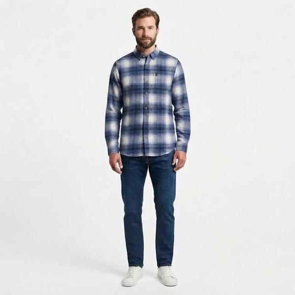 Mens Chaps Double Brush Stretch Flannel Shirt - Lightening Blue