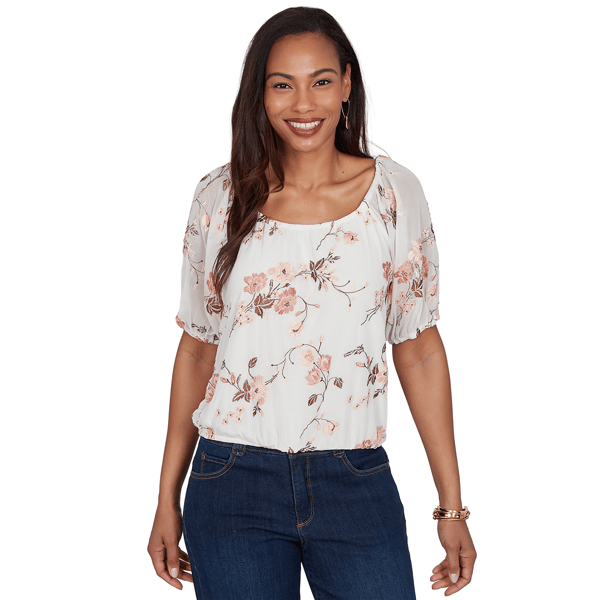 Petite Skyes the Limit Blooming Pastels Embroidery Blouse - image 