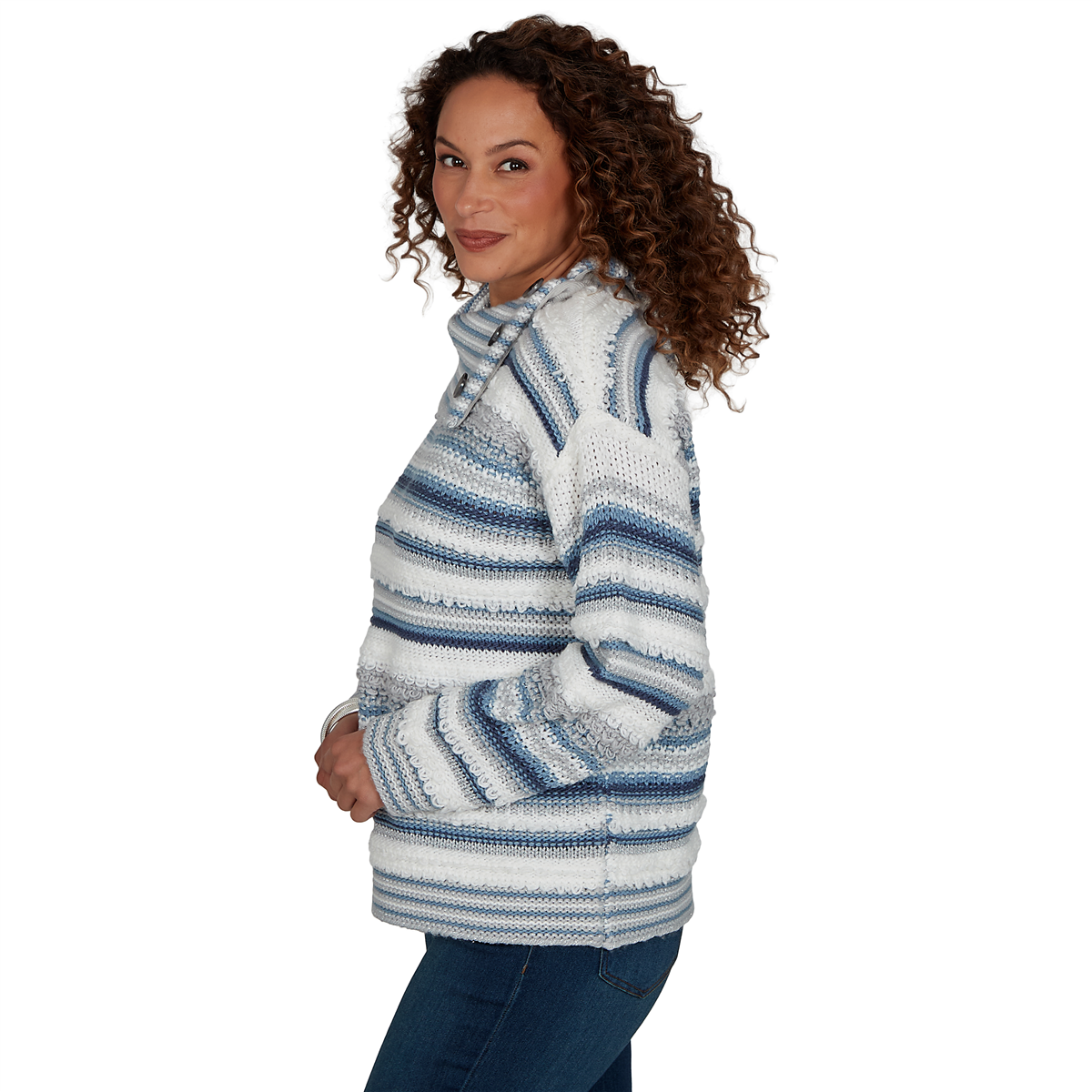 Petite Skye’s the Limit Icy Blue Sparkle Stripe Sweater