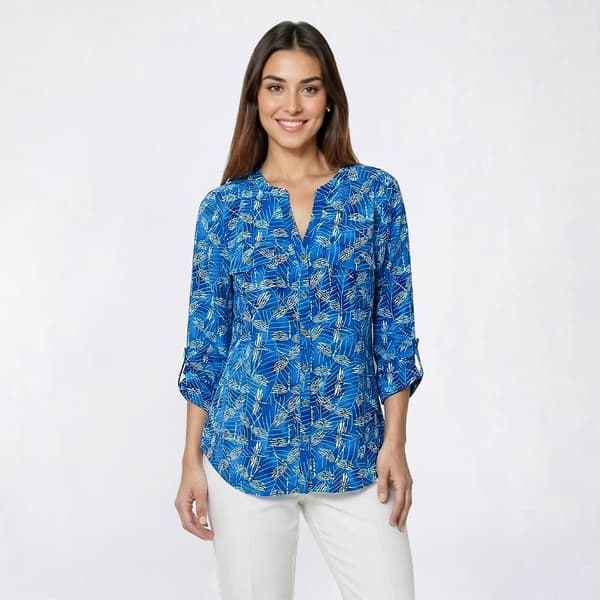 Womens Notations 3/4 Roll Tab Sleeve Dragonflies Equipment Blouse - image 