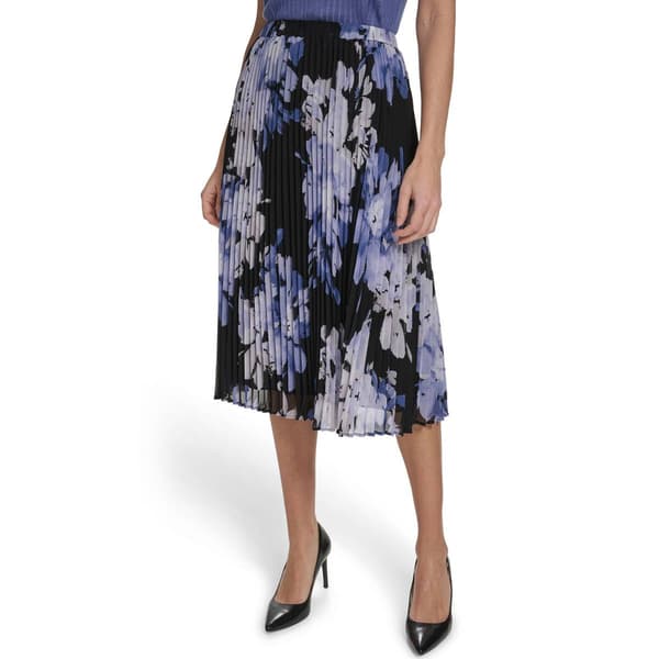 Womens Calvin Klein Pull On Floral Print Pleat Midi Skirt - image 